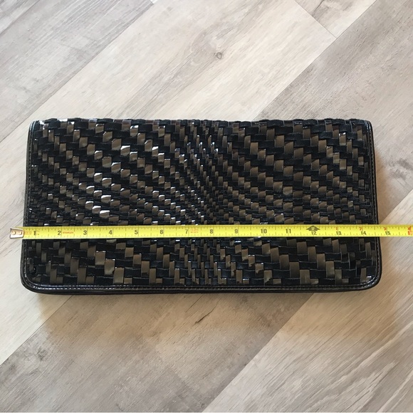 Cole Haan Genevieve Oversize Clutch Bag Abstract Woven Patent and Suede Leather - Picture 9 of 14